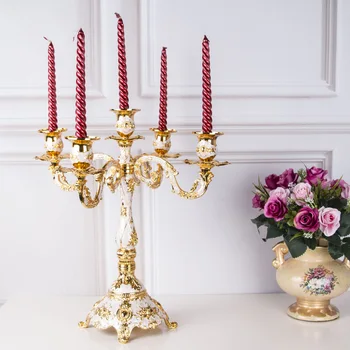 Romantik Mumluk 5-arms Altın Kaplama Şamdan Düğün Centerpieces Masaları Şamdan Tutucu Noel Partisi Dekoru