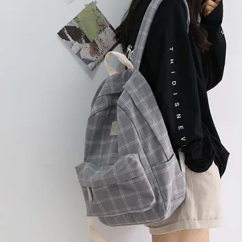Kadın Sırt Çantası Moda Kız Kolej okul çantası Ekose Kore Rahat Basit Çizgili Kitap Packbags Genç seyahat omuz çantası
