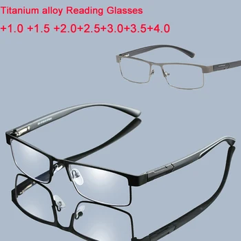 Okuma gözlüğü Erkekler Titanyum Alaşımlı Küresel Olmayan Presbiyopi Gözlük İş Hipermetrop Reçete Gözlük + 1.0 İla + 4.0