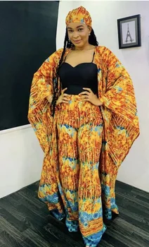 Afrika Giyim Kadın Yaz Afrika Kadınlar Uzun Kollu Baskı Polyester İki Adet Setleri Uzun Elbiseler ve Uzun Pantolon Afrika Takım Elbise