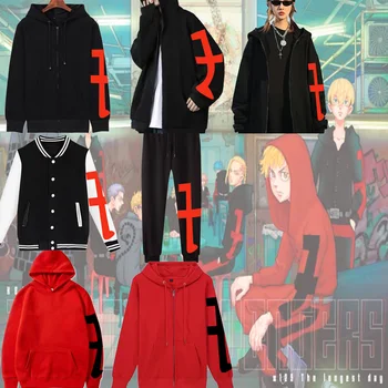 Japon Anime Tokyo Revengers Logotipo Baskılı Hoodie Moda Erkekler Woemn Siyah ve Kırmızı Loog Kollu Yeni Kış Sonbahar Suit Pantolon