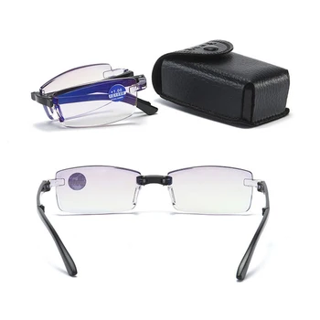 Akıllı Zoom Gözlük Katlanır Elmas Kesim Kenar Anti-mavi okuma gözlüğü Erkek Çerçevesiz TR90 okuma gözlüğü Taşınabilir Kutu Siyah