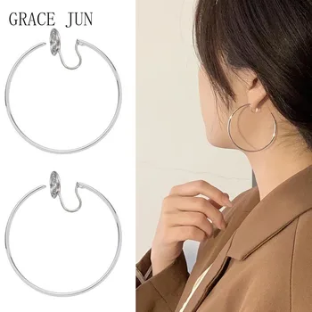 GRACE HAZİRAN Yeni Varış Büyük Klip Küpe Hiçbir Deldi Kadınlar için Lüks Moda Geometrik Daire Kulak Manşet Sahte Piercing kulak klipsi