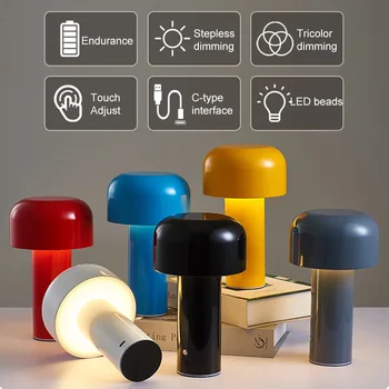 Benzersiz Yaratıcılık Mantar Masa Lambası İtalyan Tasarımcı Gece Lambası Taşınabilir Akülü Dokunmatik USB Şarj Edilebilir Başucu Masaüstü Lambası