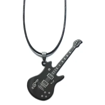 1 adet Siyah Moda Erkek Kadın Paslanmaz Çelik Rock Müzik Gitar Kolye Takı Zincir Kolye colgante bijoux