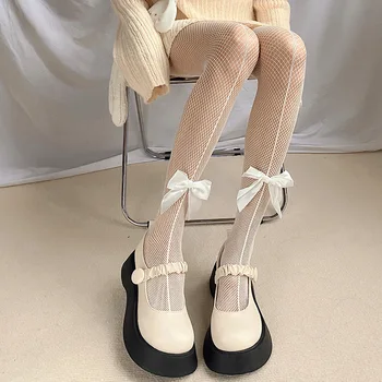 Seksi Dantel Örgü file çoraplar Külotlu JK Japon Sevimli Tayt Lolita Tatlı Kız Kawaii Yay Uyluk Yüksek Çorap Külotlu Çorap