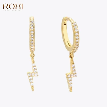 ROXI Barok Yıldırım Çapraz Yıldız Hoop Küpe Kadınlar için Zirkon Kristaller Gümüş 925 Takı Kıkırdak Pendientes