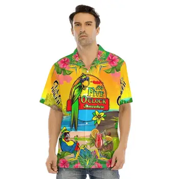 Yeni erkek Rahat Gömlek Komik Papağan Baskılı Üstleri Aloha Parti Erkek giyim Düğme Gömlek Yaz