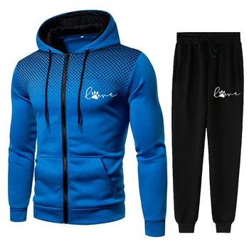 Sonbahar Kış erkek eşofman takımı Hoodies + Sweatpants Moda Rahat Fermuar Spor Streetwear Erkek Ceketler Artı Boyutu