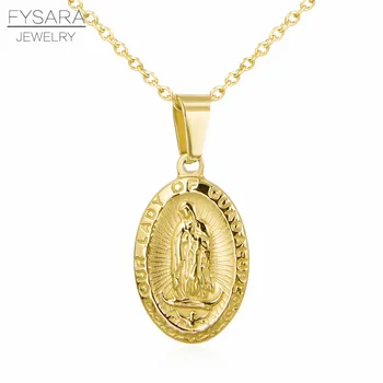 FYSARA Dini Takı Bayan Guadalupe Kolye Kadın Erkek Hıristiyan Tanrıça Meryem Kısa Kolye Paslanmaz Çelik