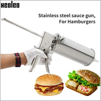 XEOLEO Burger Sos Tabancası salata sosu Tabancası Dağıtıcı 10G / 20G Burger Reçel Tabancası Paslanmaz Çelik dolum makinesi Burger Dükkanı Ekipmanları