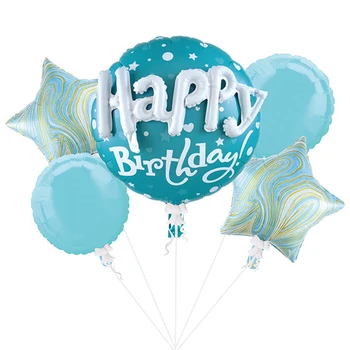 5 adet Tiffany Mavi Mutlu Doğum Günü Folyo Balonlar 1st Doğum Günü Partisi Dekorasyon Akik Mermer Yıldız Balonlar Bebek Duş Mektup Globos