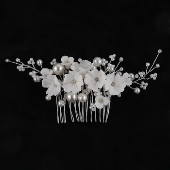 Floralbride El Yapımı Porselen Çiçek İnciler Gelin Saç Tarak Saç Pins Düğün Headdress Saç aksesuarları Kadın Saç Takı