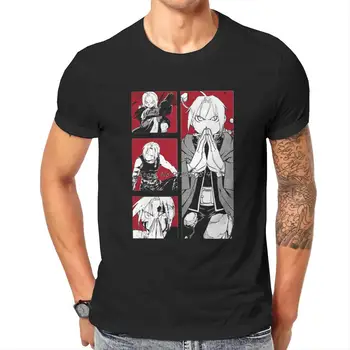Fullmetal Simyacı Anime Karakterler Tshirt Vintage Gotik Erkekler Pamuk O-Boyun Tshirt Hip Hop Tees Streetwear Harajuku