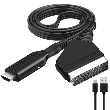 Silikon Scart HDMI uyumlu 1.3 Adaptörü Taşınabilir Erkek-Erkek 1m DVD Ses Video Dönüştürücü Aksesuarları Güç Kablosu ile