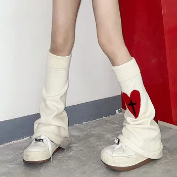 Örgü Çorap bacak ısıtıcısı Japon Jk Kırmızı Kalp Çapraz Lolita Çorap Kadın Punk Harajuku Uzun Kablo Örgü Çorap Alevlendi Çorap