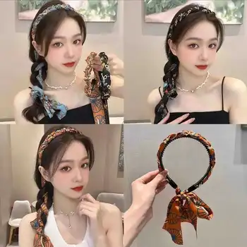 1 ADET Yaz Çiçek Baskı Uzun Şerit Hairband İnci Örgülü Kafa Bandı Flamalar Saç Çember Kızlar İçin Kore Tatlılar saç aksesuarları