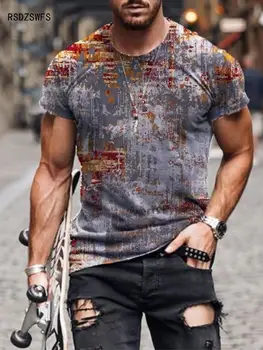 Yaz düzensiz desen spor nefes giyim büyük boy T-shirt erkek tişört 3D baskılı kısa kollu gömlek 110-6XL