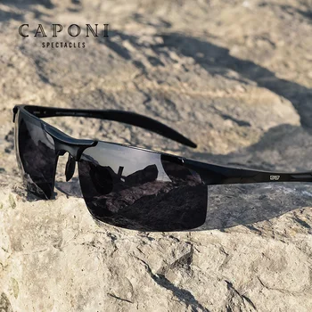 CAPONI Polarize Güneş Gözlüğü Erkek Spor Stil Fotokromik Gözlük Klasik Erkek güneş gözlüğü Bahar Menteşe İle Tasarım BS3218