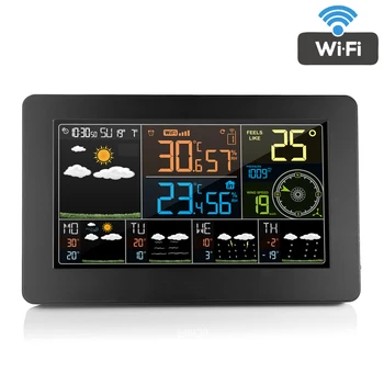 Wifi Saat Nem Basıncı Hava Durumu dijital alarmlı saat Saat Sıcaklık Kablosuz Sensör ile Masa Dekorasyon