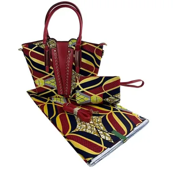 Moda Altın Afrika balmumu çanta üç parçalı yüksek kaliteli büyük çanta ve küçük çanta maç 6 metre %100 % Pamuk balmumu kumaş F12-21