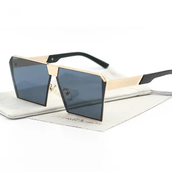 Moda Marka Tasarımcısı Kare Düz lens güneş gözlüğü Ayna Kadın Güneş Gözlüğü Erkekler Hip Hop Boy Bayan Gözlük Erkek FDA UV400