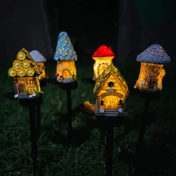 LED güneş çim ışığı Çok Zanaat Minyatür Peri Evi Güneş Enerjili Açık Dekor LED bahçe lambası Reçine Yazlık Noel Lambası