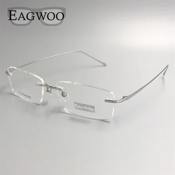 Saf Titanyum Gözlük Çerçevesiz Optik Çerçeve Reçete Gözlük Çerçevesiz Gözlük Geniş Yüz Uzun Tapınak 145mm