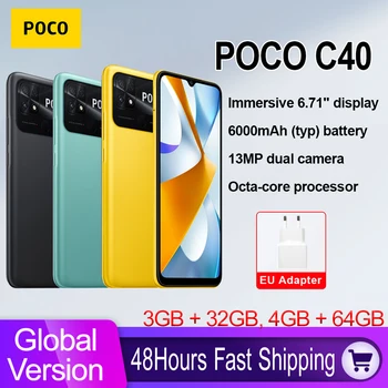 Stokta POCO C40 Küresel Sürüm Smartphone 32GB / 64GB 6000mAh pil 6.71 
