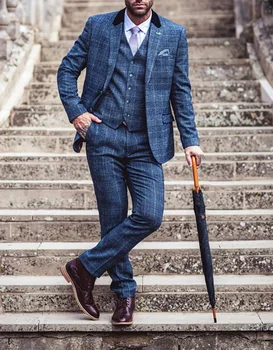 (Ceket + Pantolon + Yelek) kişiye Özel Erkek Ekose takım elbise 3 Parça Damat Smokin Düğün Akşam Adam İçin 2021 Slim Fit Custom Made