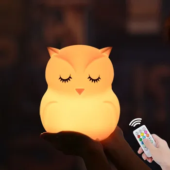 Baykuş Gece Lambası dokunmatik uzaktan kumanda Sensörü Kısılabilir Zamanlayıcı şarj edilebilir LED ışıkları Başucu Gece Lambası Çocuklar Çocuklar için Bebek