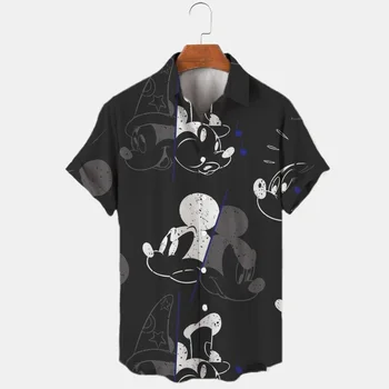 Yeni Yaz Moda Sokak Trend Retro Butik Unisex Üst 3D Baskı Disney Donald Ördek Mickey Mouse Mizaç erkek gömleği
