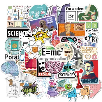 50 adet Komik Bilim Laboratuvarı Çıkartmalar Fizik Kimya Biyoloji Deney Sticker Çıkartmaları Çocuklar için Öğrenci Dizüstü bilgisayar kasası Telefon