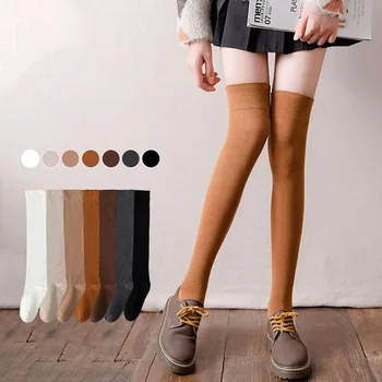 Moda Pamuk Kadın Çorap Uzun Uyluk Yüksek Çorap Katı Tayt Diz Üzerinde Çorap Femme Elastik Calcetines Mujer