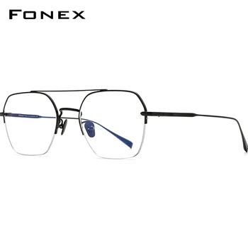 FONEX Titanyum Gözlük Çerçevesi Erkekler 2022 Yeni Yarı Çerçevesiz Boy Kare Reçete Gözlük Yarım Optik Çerçeve Gözlük F85699