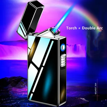 Yeni Gaz Elektrikli USB Çakmak Metal Açık Rüzgar Geçirmez elektrikli çakmak Mavi Alev Çift Ark Parmak İzi Dokunmatik Algılama erkek Hediye