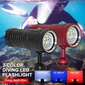 Xaeıow Çok Fonksiyonlu 3 renkli Dalış El Feneri Sualtı 100M Fotoğraf led ışık PX8 Su Geçirmez Kademesiz Karartma 26650