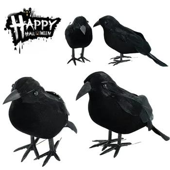 1 adet Simülasyon Siyah Karga Sahte Kuş Oyuncak Perili ev Cadılar Bayramı Partisi Dekorasyon Sahne Açık Cadılar Bayramı Dekorasyon Siyah Karga