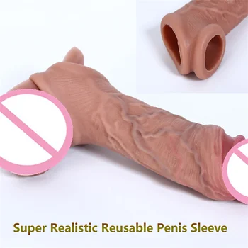 Süper Gerçekçi Penis Uzatma Horoz Kollu Kullanımlık Silikon Penis Büyütücü Gecikme Prezervatif Erkekler İçin Yapay Penis Artırıcı Erotik Oyuncak 18