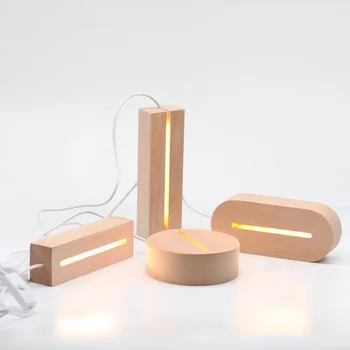 Kayın Ahşap USB lamba Led taban akrilik ekran ahşap standı için Led ışıkları ile Özel Pleksiglas Reçine Başucu 3D Gece Lambası DIY