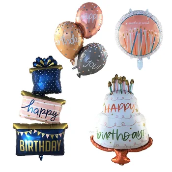 3D Yeni Büyük Doğum Günü Mum Kek Alüminyum Film Balon çocuk Parti Hediye Kutusu Dekorasyon Ürünleri Alüminyum Folyo Balon