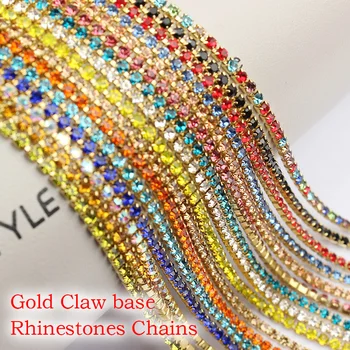3 metre renkli suni elmas zincir altın pençe taban zinciri ss6-ss12 DIY giyim için tırnak dekorasyon