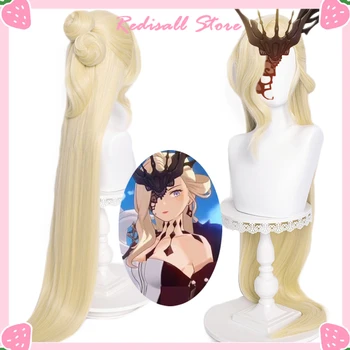 La Signora Peruk Genshin Darbe Cosplay Sarışın Uzun düz Altın Çörekler ısıya dayanıklı saç Kadınlar Lady Cadılar Bayramı