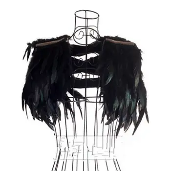 Yeni Siyah Doğal Tüy Omuz Silkme Şal Omuz Sarar Pelerin Gotik Yaka Cosplay Kostüm Partisi Vücut Kafes Tüy Sahte Yaka