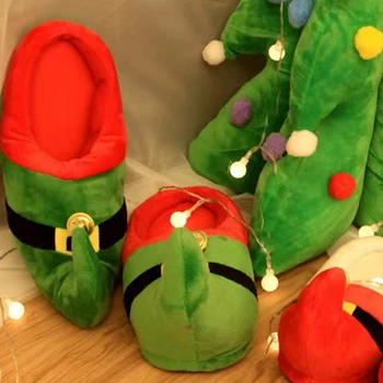 Yetişkin Ev pamuk terlikler Elf Noel Terlik Çan Süslenmiş Minderli Taban Sıcak Ev Tekstili Terlik Noel için