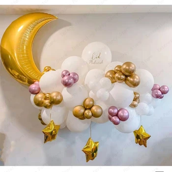 72 adet Altın Ay Yıldız Balon Seti Eid Mubarak Bebek Duş Müslüman Ramazan Festivali DIY Dekorasyon Çocuklar Doğum Günü Partisi Dekor Topları