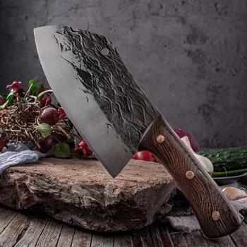 Maket Mutfak Bıçağı Yüksek Manganlı Çelik El Yapımı Bıçak Gülağacı Saplı Keskin Cleaver Et Dilimleme şef bıçağı Araçları