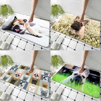 MİNİ Fransız Bulldog Pet Köpek 3D Baskılı Flanel Paspas Banyo Dekor Halı Kaymaz Oturma Odası Mutfak için Karşılama Paspas
