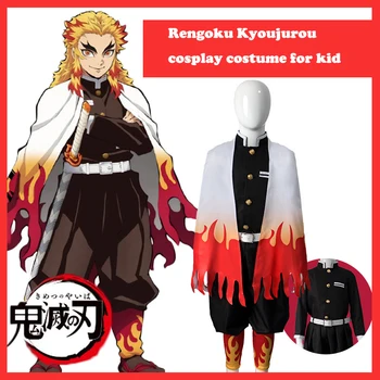 Çocuk kostüm Rengoku Kyoujurou Cosplay Anime iblis avcısı Cosplay Kostüm Kimono Kimetsu hiçbir Yaiba Cosplay Peruk Karnaval cadılar bayramı