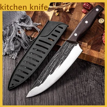 Dövme Mutfak Bıçağı Keskin şef bıçağı 5CR15 Paslanmaz Çelik Kesim Meyve Sığır Sebze Çok Fonksiyonlu Mutfak Bıçakları Mutfak